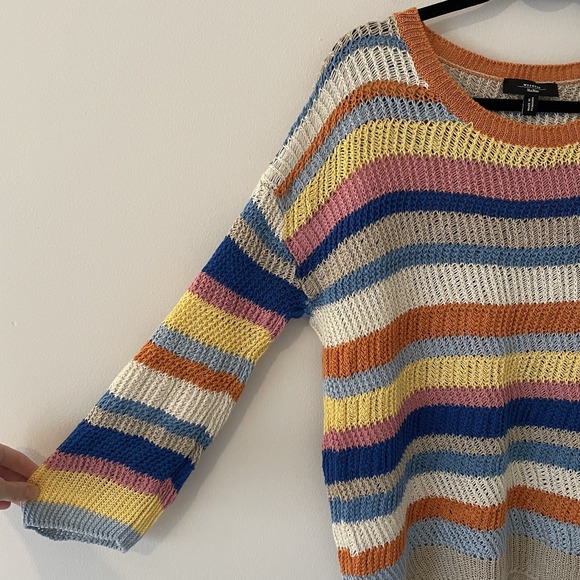 Max Mara Weekend Striped Crochet Open Knit Sweater Size S Boho Oversized Slouchy - Picture 5 of 10